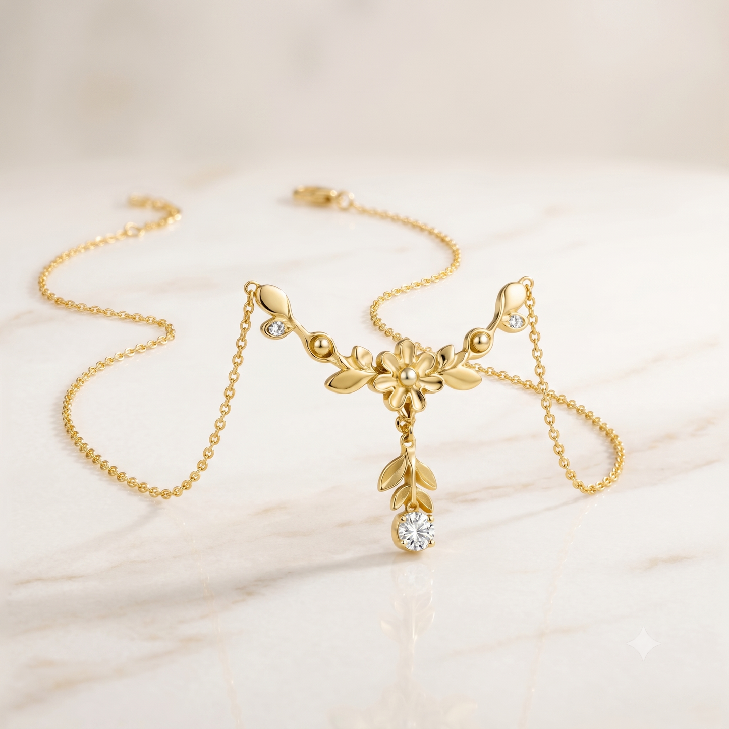 Golden Crystal leaflet Necklace