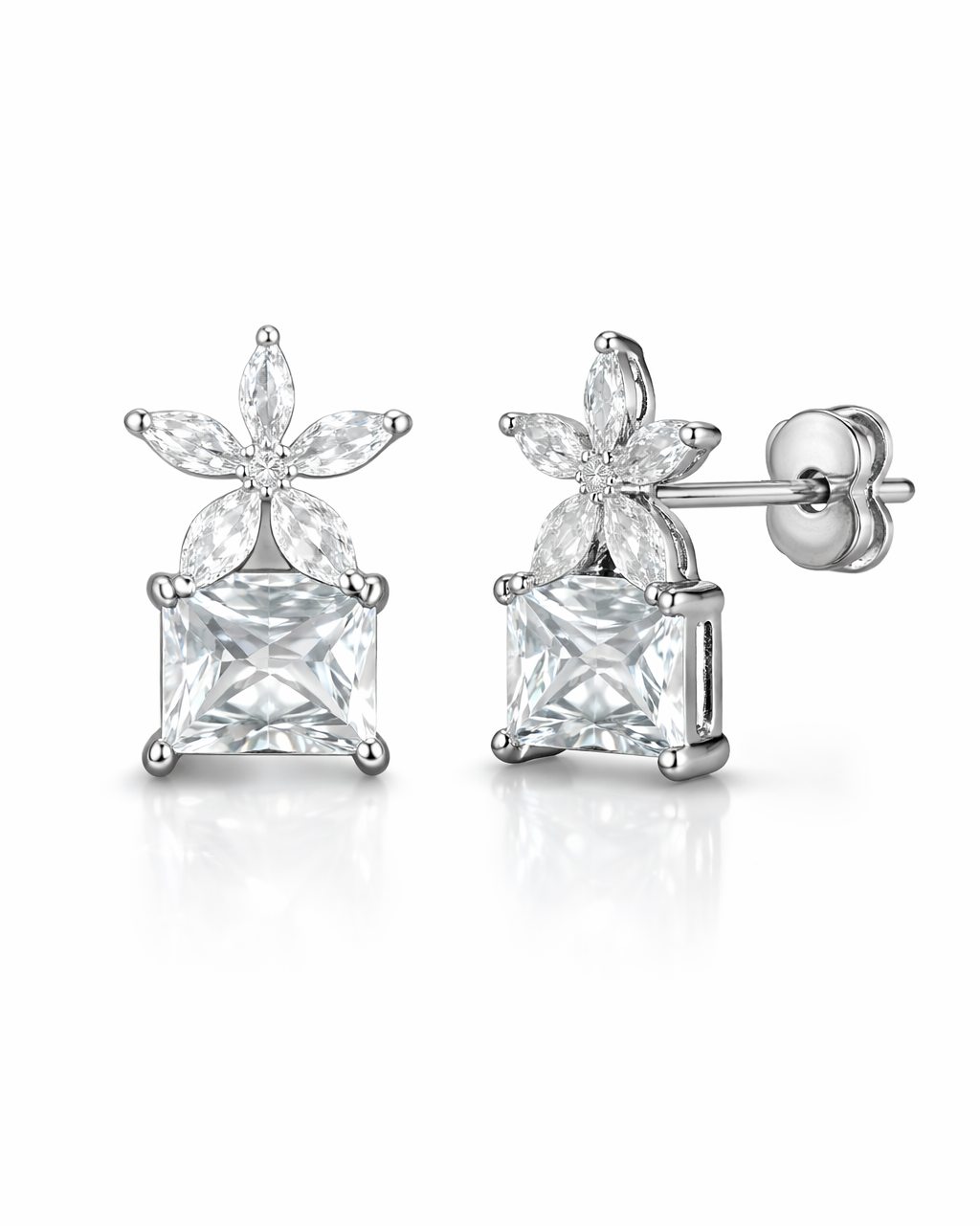 Silver Floral Crystal Stud