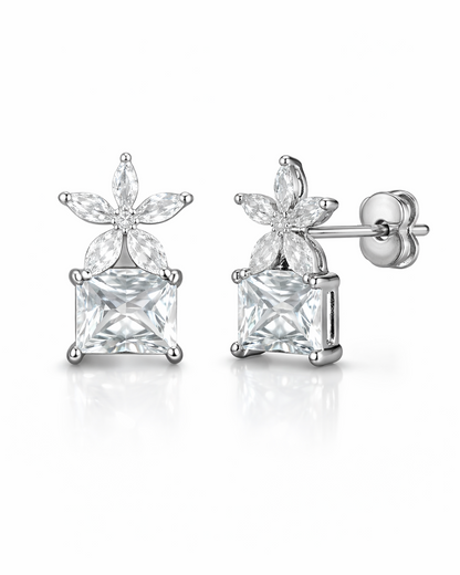 Silver Floral Crystal Stud