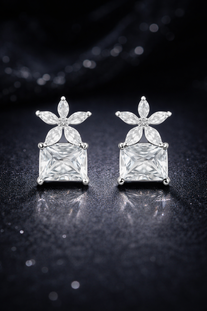 Silver Floral Crystal Stud
