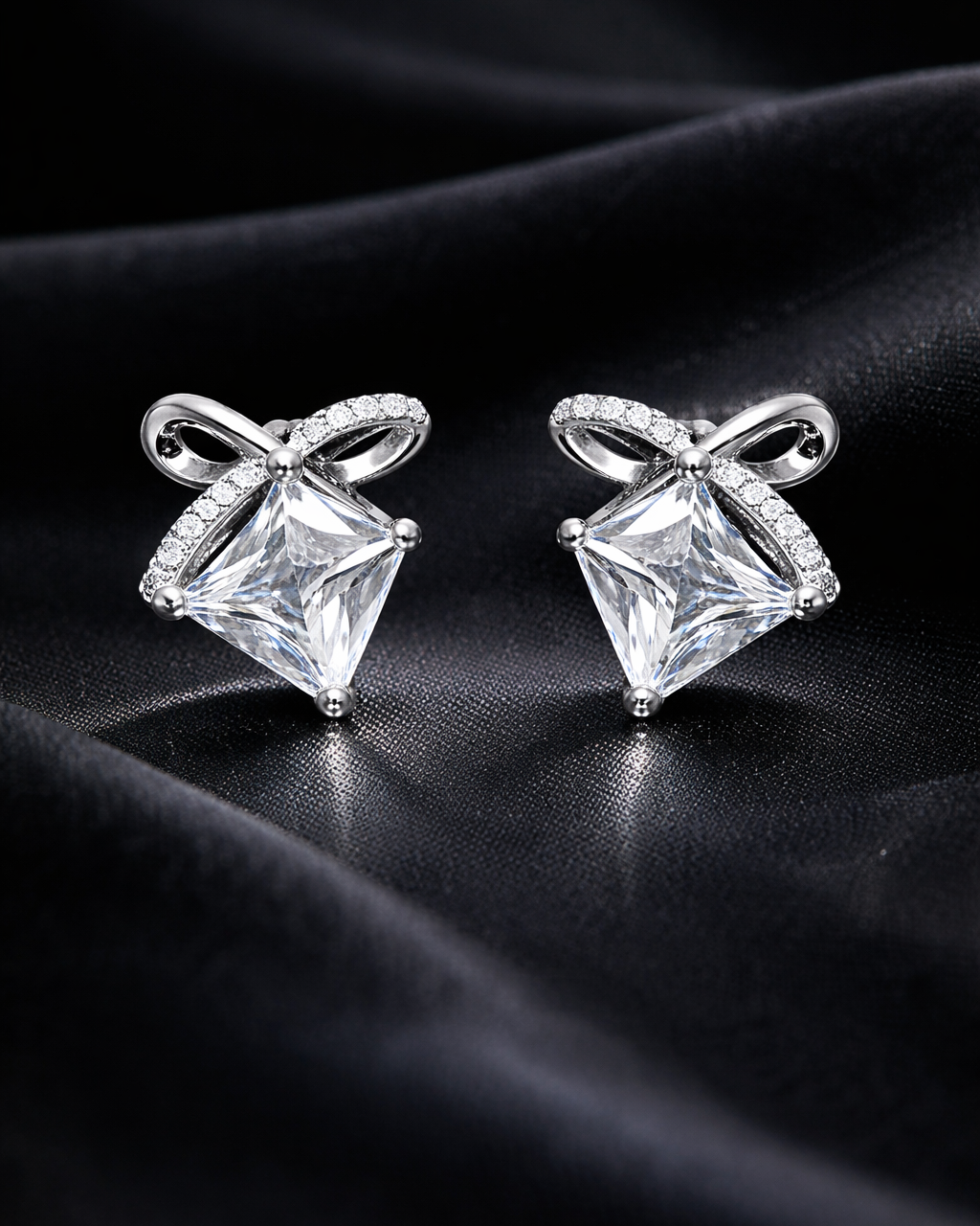 Crystal Bow Charm Stud