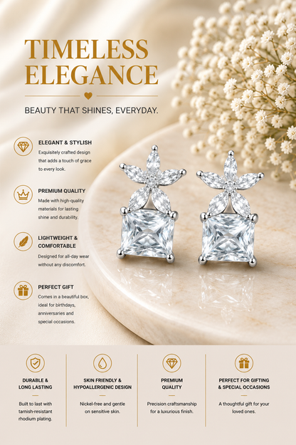 Silver Floral Crystal Stud