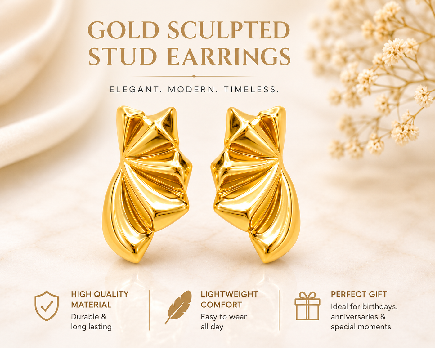 Golden Flame Leaf stud