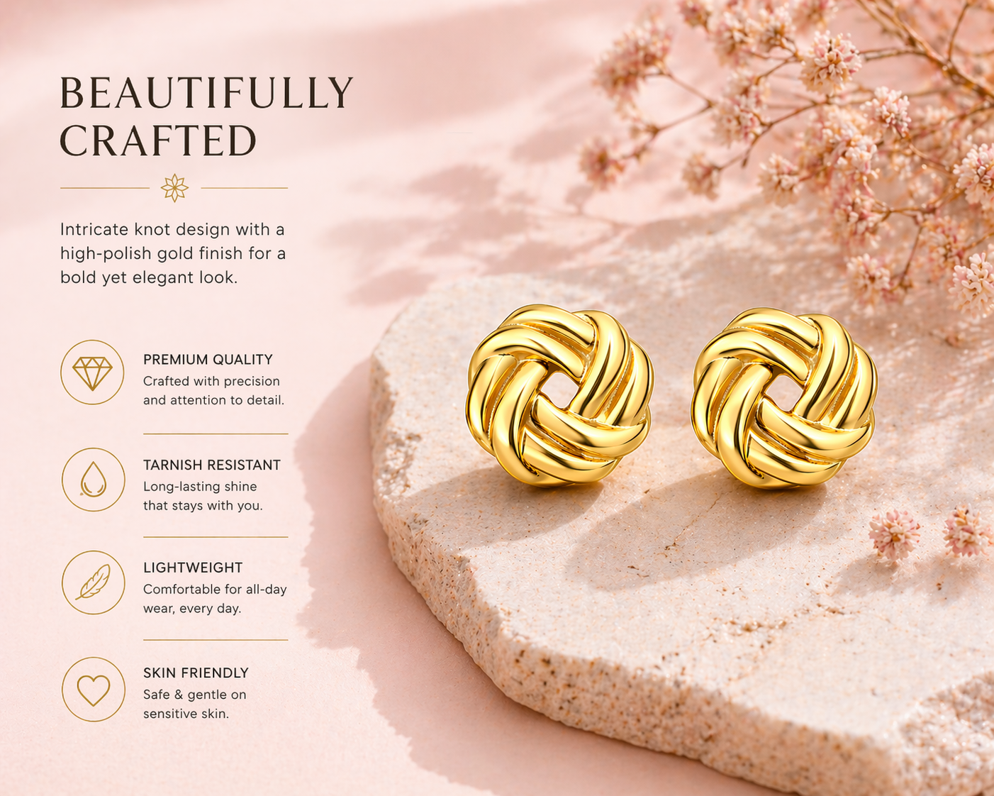 Golden Knot Stud Earrings