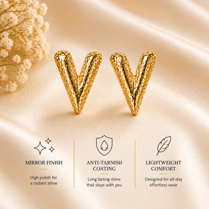 Golden V Textured  Earrings