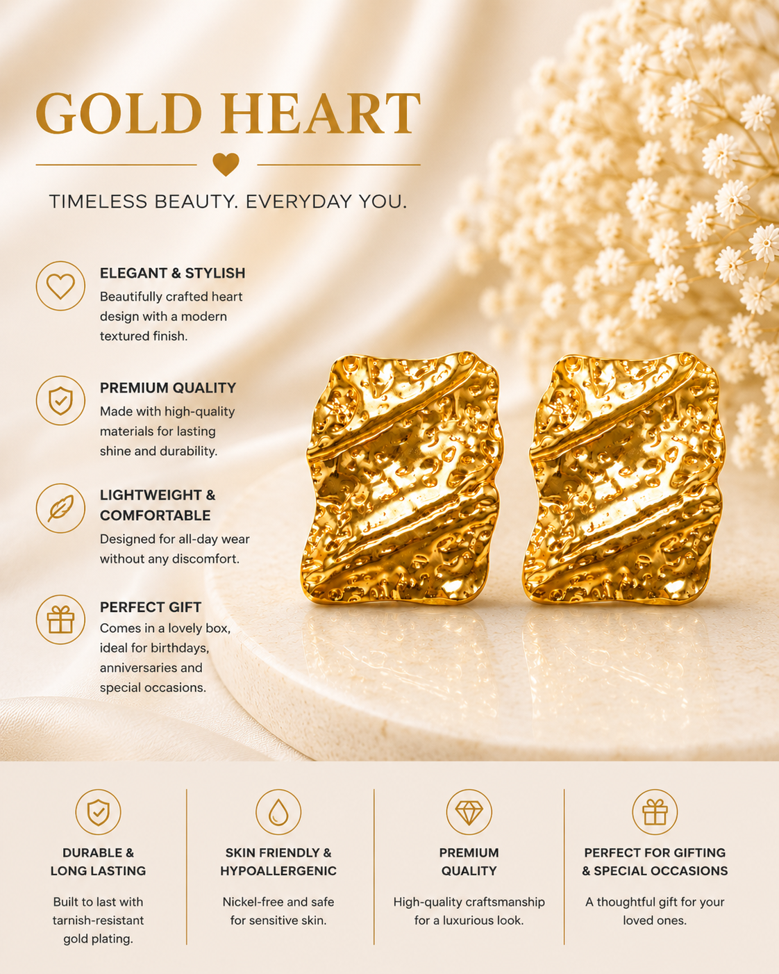 Golden Ripple Square Studs