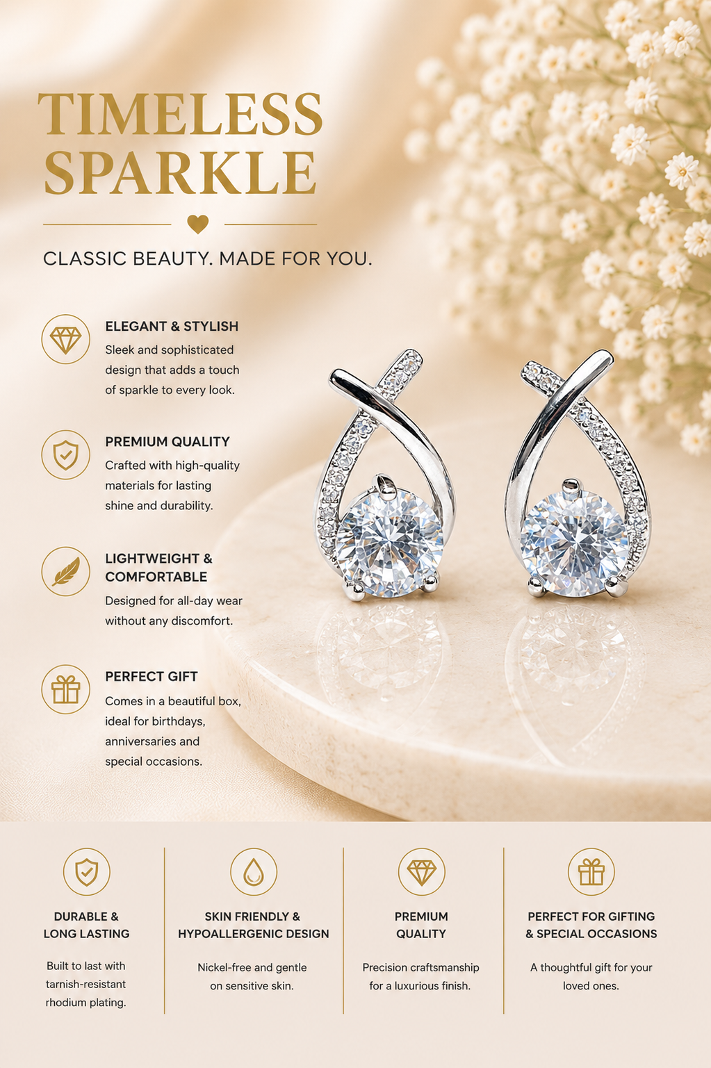 Solitaire Cross Earrings