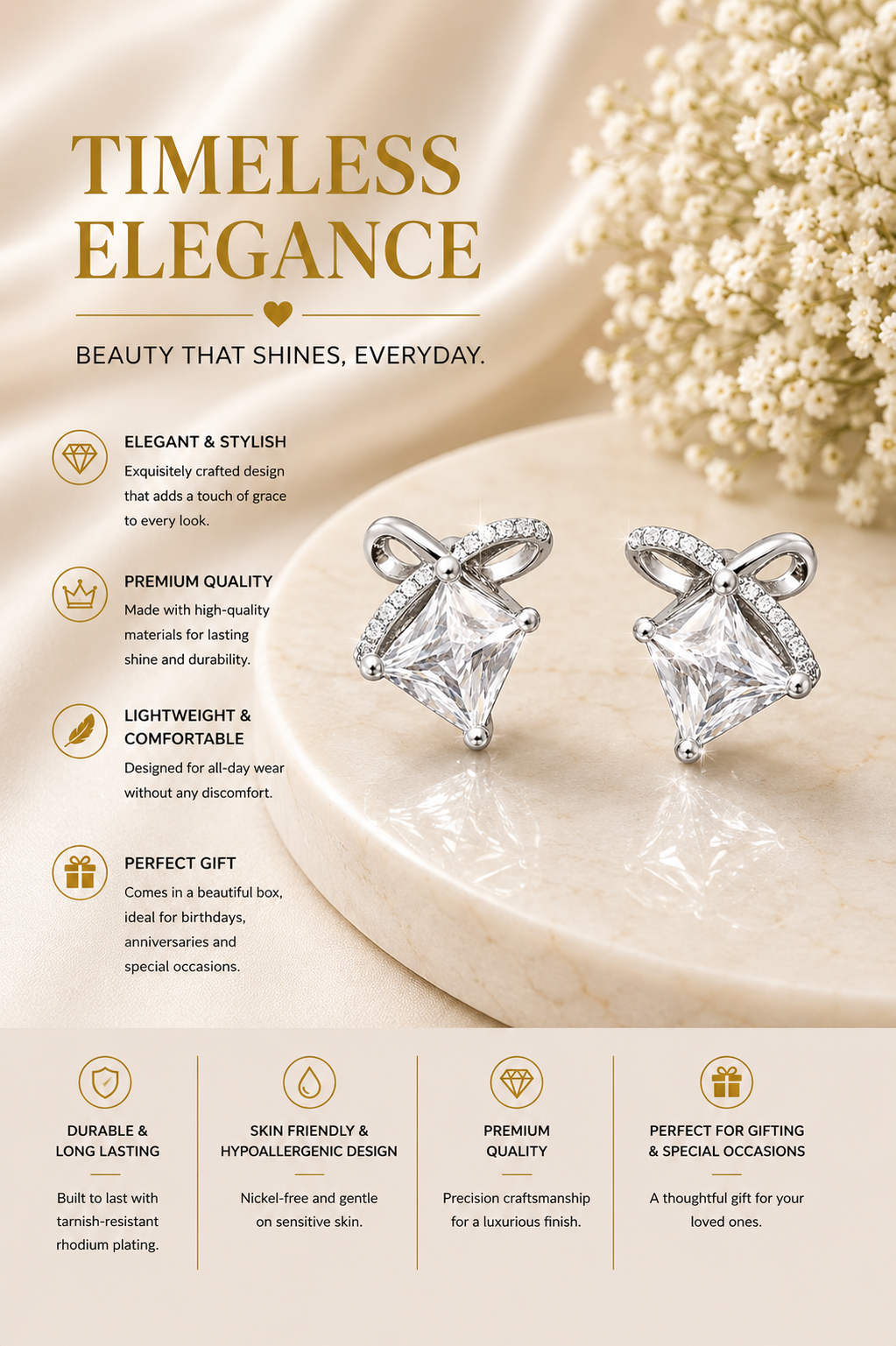 Crystal Bow Charm Stud