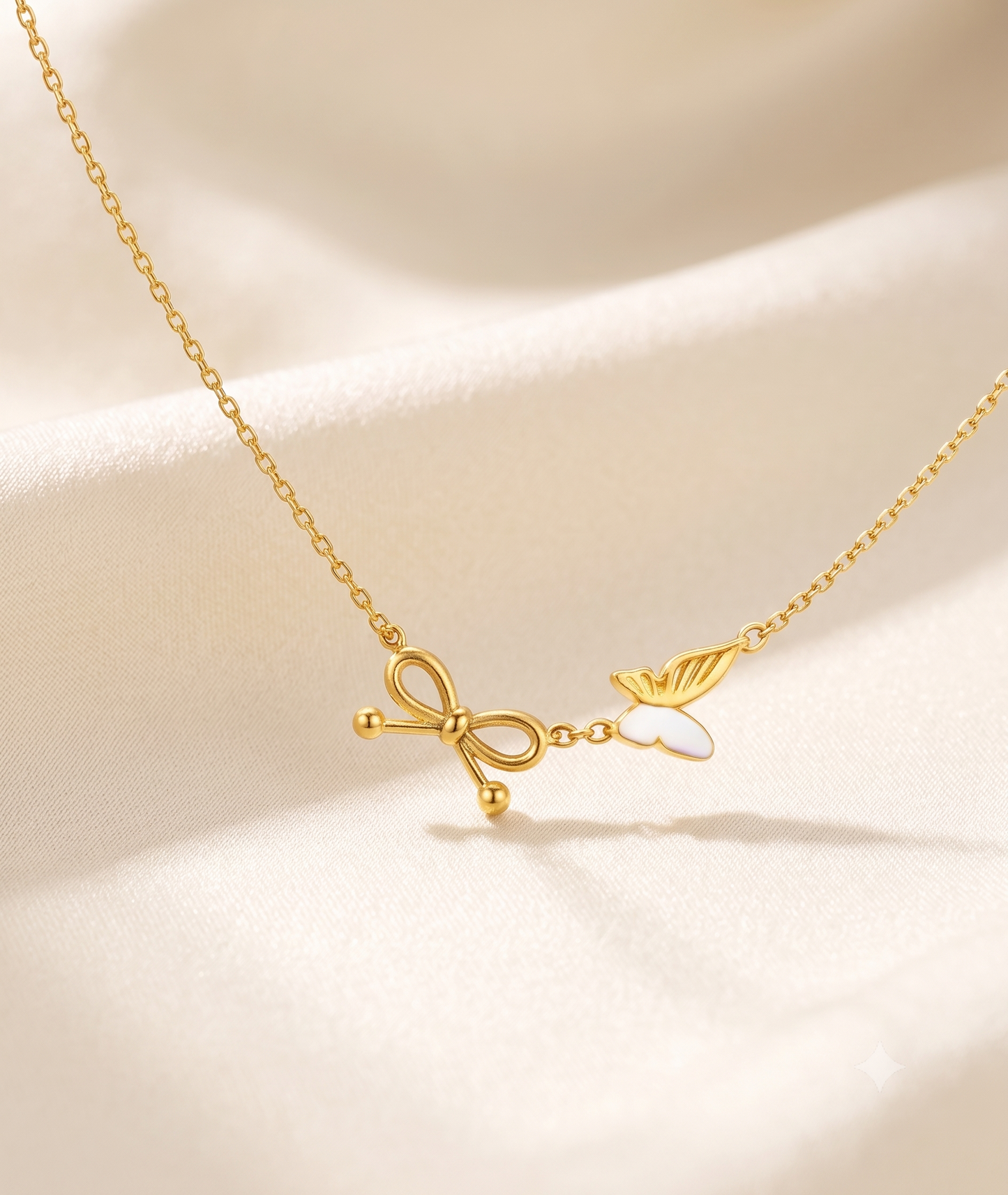 Golden Bow & Butterfly Charm Necklace
