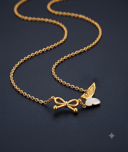Golden Bow & Butterfly Charm Necklace