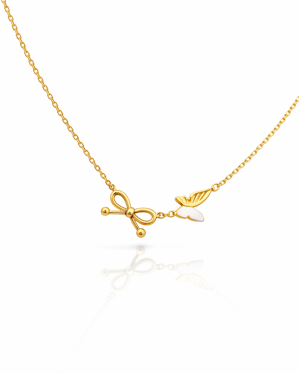 Golden Bow & Butterfly Charm Necklace