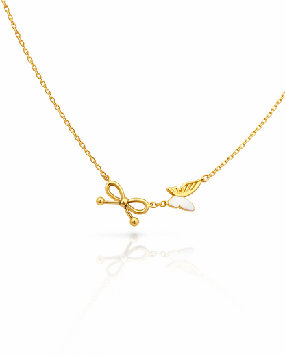Golden Bow & Butterfly Charm Necklace