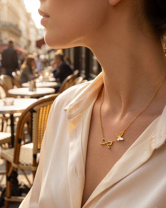 Golden Bow & Butterfly Charm Necklace