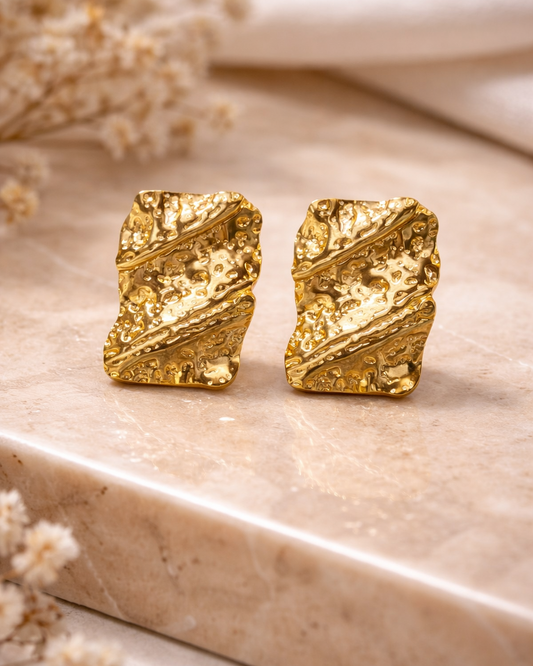 Golden Ripple Square Studs