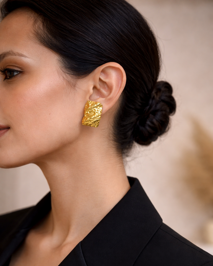 Golden Ripple Square Studs
