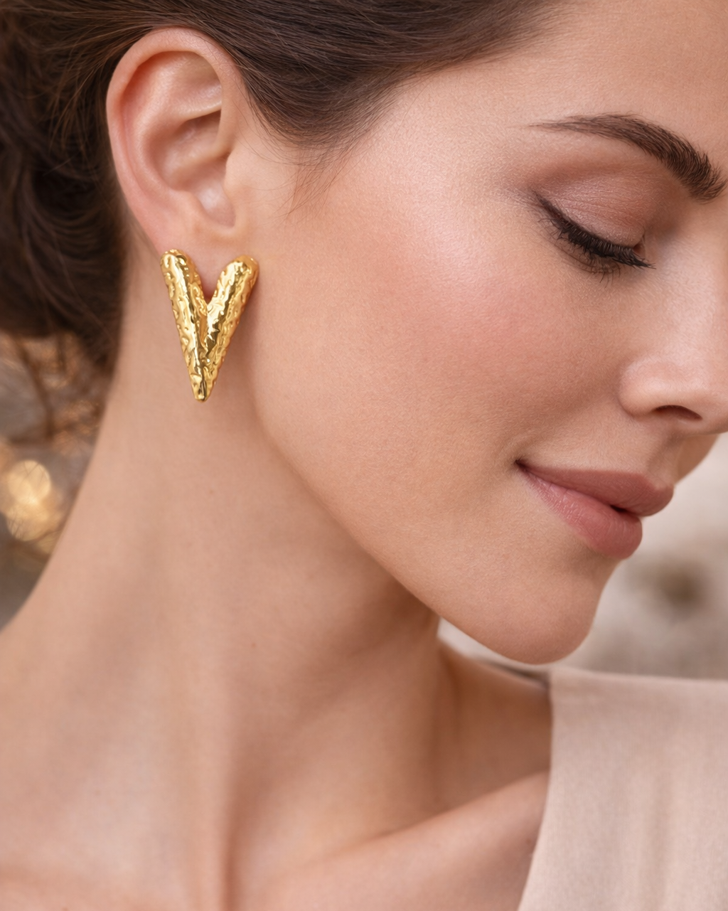 Golden V Textured  Earrings