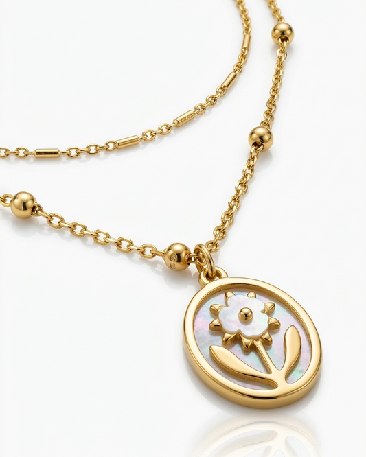 Golden Marble Bloom Petal Double Layer Necklace