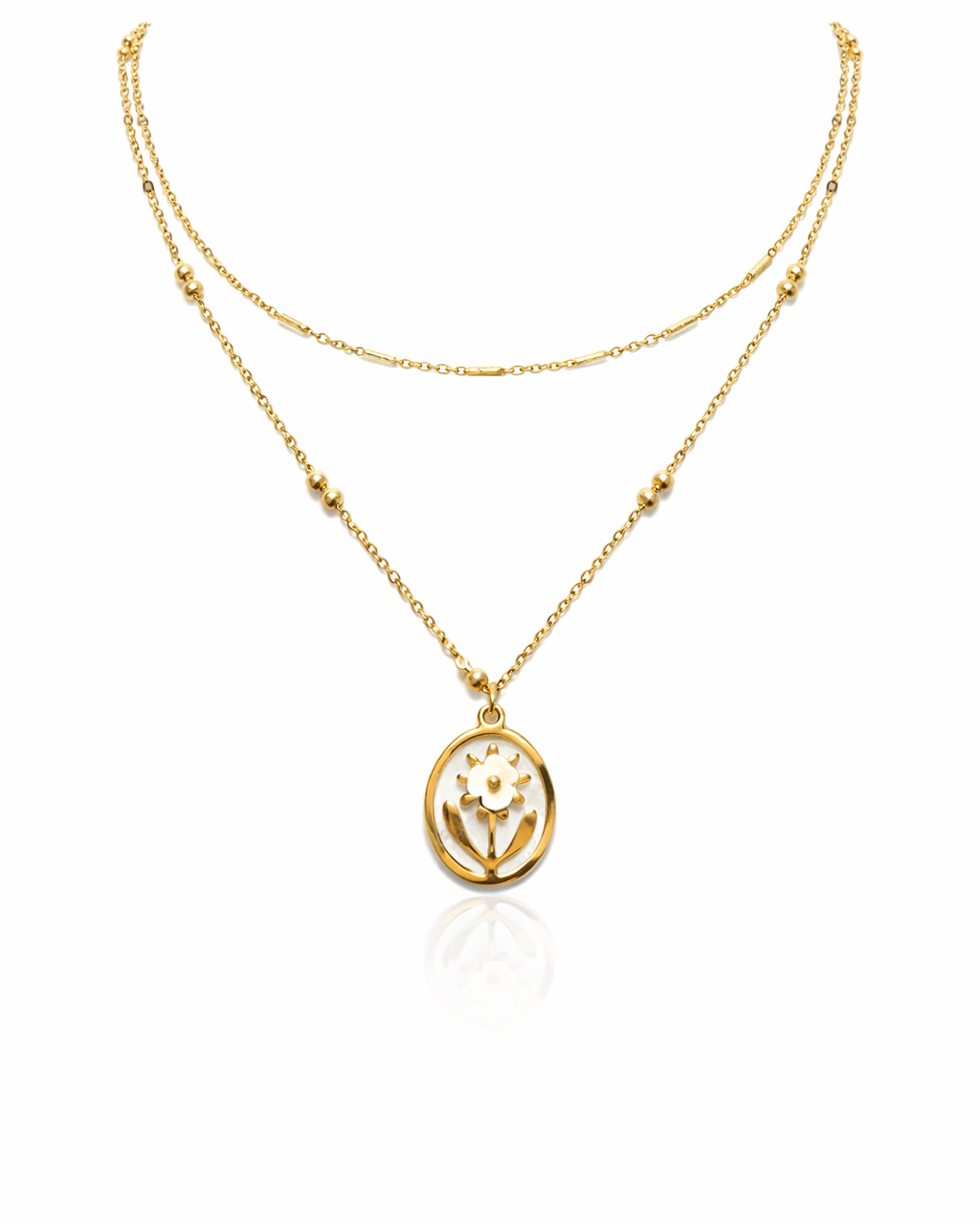 Golden Marble Bloom Petal Double Layer Necklace