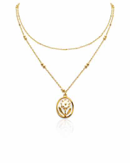 Golden Marble Bloom Petal Double Layer Necklace
