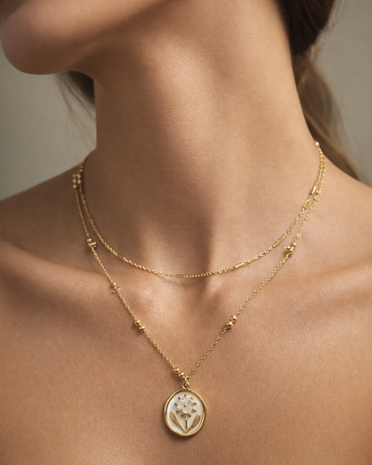 Golden Marble Bloom Petal Double Layer Necklace