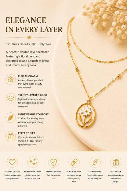 Golden Marble Bloom Petal Double Layer Necklace