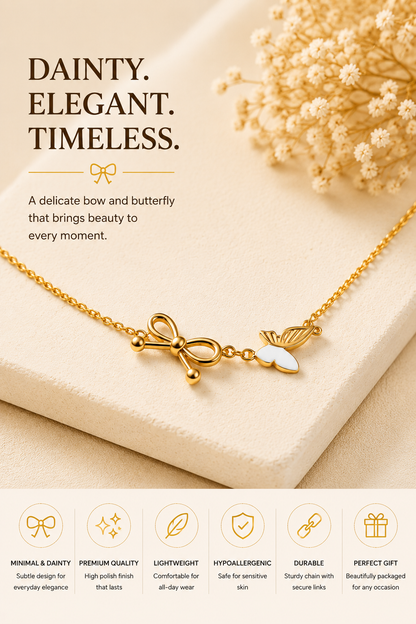 Golden Bow & Butterfly Charm Necklace